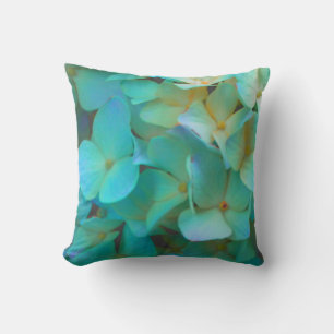 Teal blue yellow pink hydrangeas flowers floral cushion