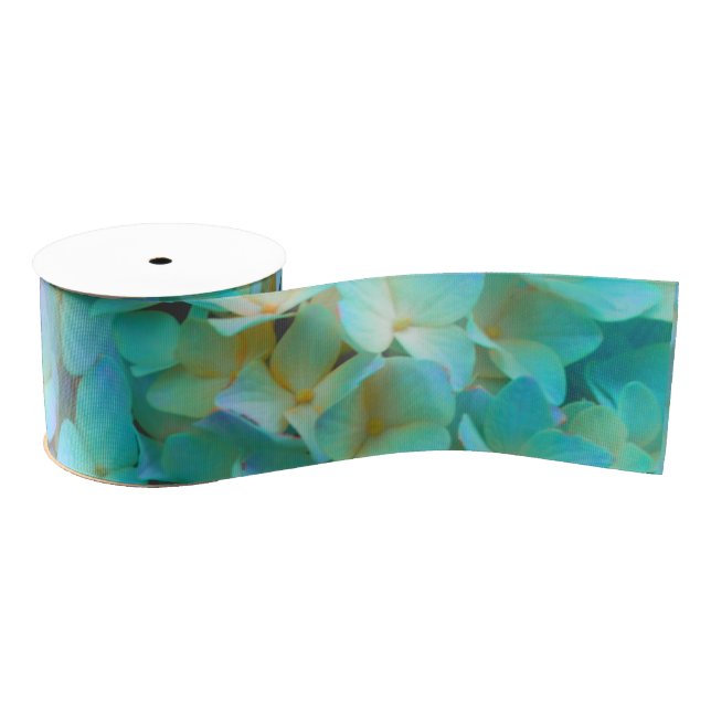 Teal blue yellow pink hydrangeas flowers floral grosgrain ribbon (Spool)