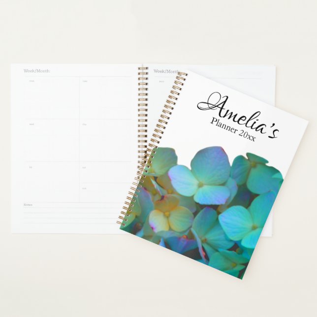 Teal blue yellow pink hydrangeas flowers for her planner (Display)
