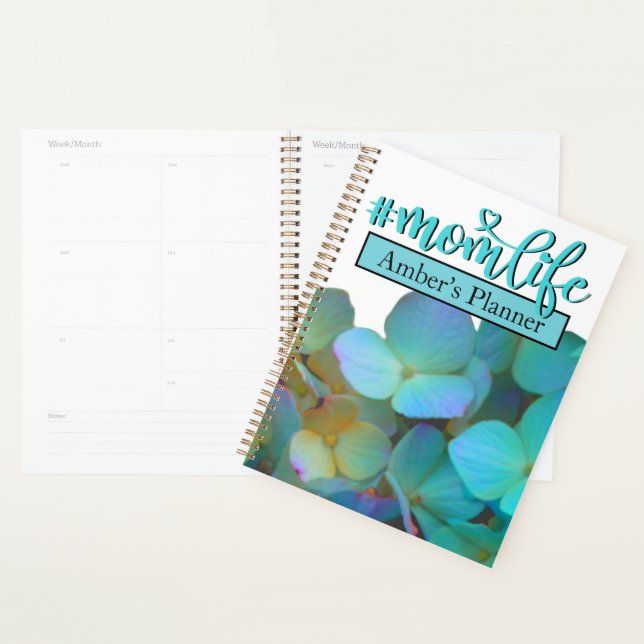 Teal blue yellow pink hydrangeas flowers momlife planner (Display)