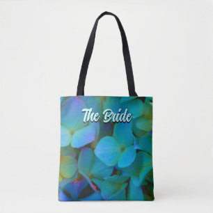Teal blue yellow pink hydrangeas flowers the Bride Tote Bag
