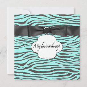 Teal Blue Zebra Baby Girl Shower Invitation