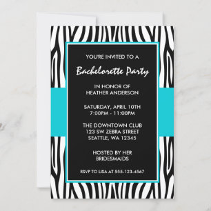 Teal Blue Zebra Bachelorette Party Invitations