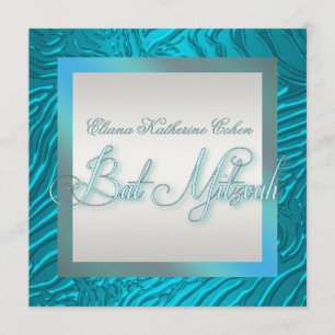 Teal Blue Zebra Bat Mitzvah Invitations
