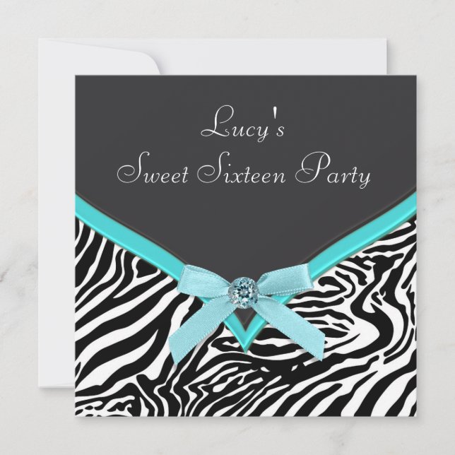 Teal Blue Zebra Birthday Party Invitation (Front)