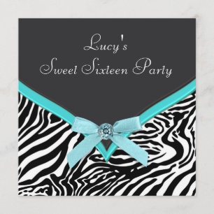 Teal Blue Zebra Birthday Party Invitation