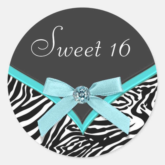 Teal Blue Zebra Envelope Seal Sticker (Front)