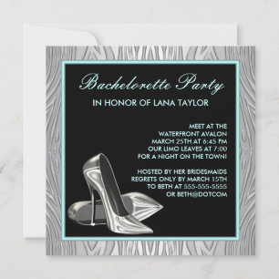 Teal Blue Zebra High Heels Bachelorette Party Invitation