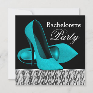 Teal Blue Zebra High Heels Bachelorette Party Invitation