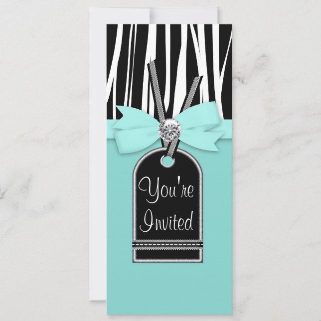 Teal Blue Zebra Party Invitation Template (Front)