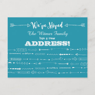 Teal BlueModern Arrows Doodles Moving Announcement Postcard