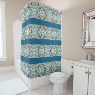 Teal Blues and White Daisy Pattern Shower Curtain