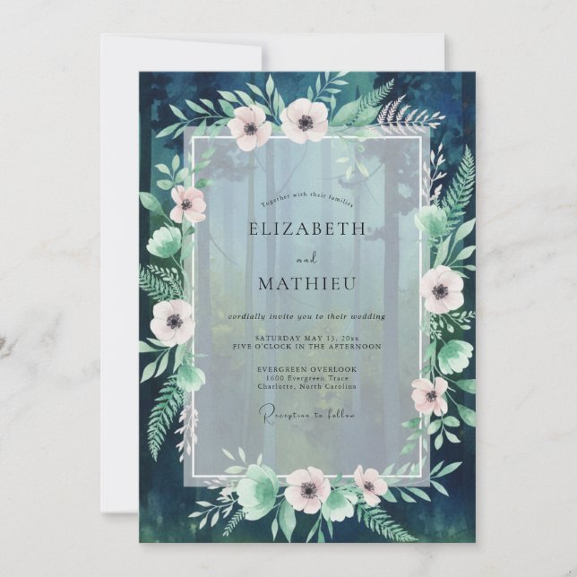 Teal Blush Anemone Wedding Invitation (Front)