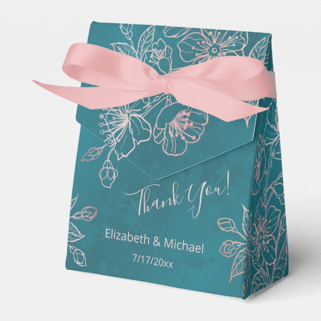 Teal Blush Pink | Custom Wedding Favour Box (Front Side)
