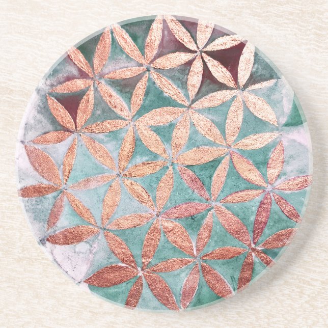 Teal Blush Pink Pastel Abstract Watercolor Pattern Coaster (Front)