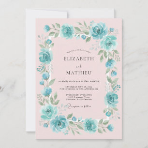 Teal Blush Romantic Floral Wedding Invitation
