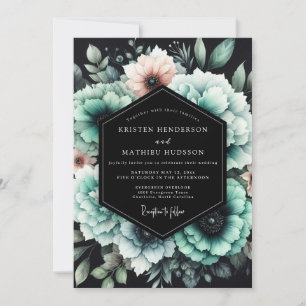 Teal & Blush Shadowy Bloom Wedding Invitation