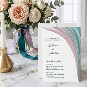 Teal & Blush Silk Wedding Invitation
