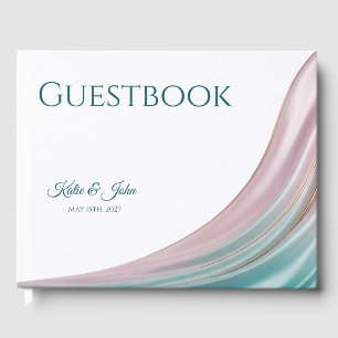 Teal & Blush Silk Wedding Personalised Guest Book