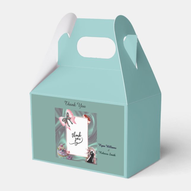 Teal & Blush Wedding Favor Box (Front Side)