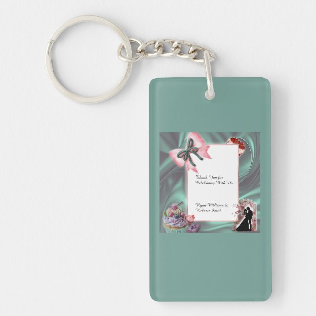 Teal & Blush Wedding Favor Keychain (Front)