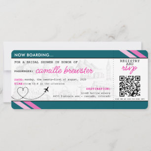 Teal Boarding Pass Bridal Shower Invitation