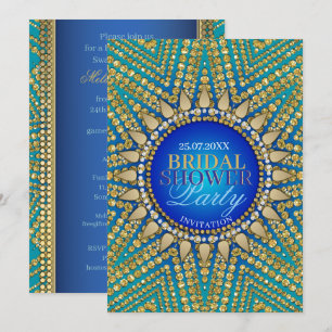 Teal Bohemian Jewels Gold Pearls Bridal Showerer Invitation