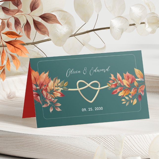 Teal Boho Fall Wedding Place Card (Creator Uploaded)