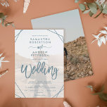 Teal boho frame simple photo script wedding invitation<br><div class="desc">A modern and simple 2 photos wedding invitation with a white overlay,  teal border frame and elegant script font,  add 2 of your favourite photo. A simple and elegant contemporary style wedding.</div>