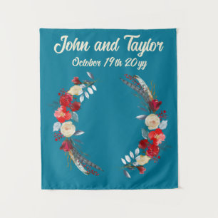 Teal Boho Wedding Backdrop Reception Photo Booth Tapestry