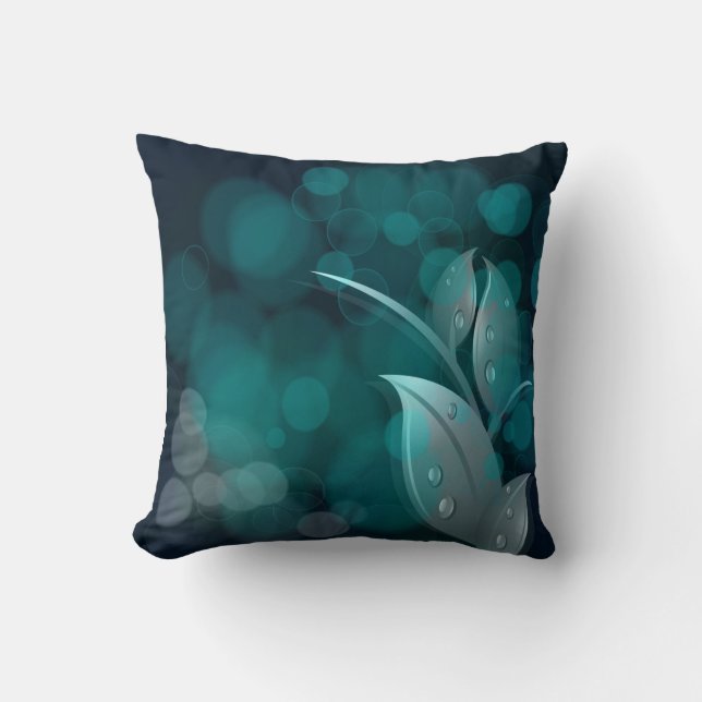 Teal Bokeh Leaves American MoJo Cushion (Front)