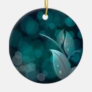 Teal Bokeh Leaves Ceramic Tree Decoration