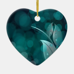 Teal Bokeh Leaves Ceramic Tree Decoration
