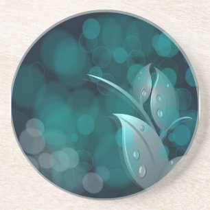 Teal Bokeh Leaves Coaster