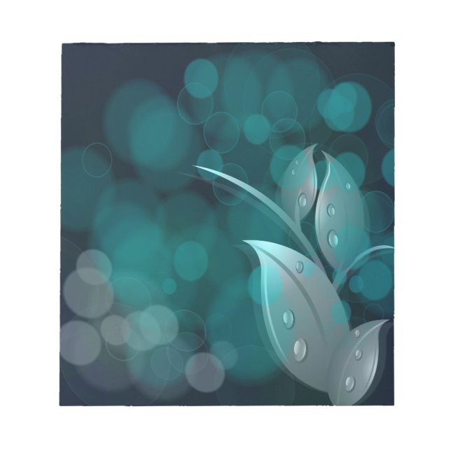 Teal Bokeh Leaves Notepad (Front)