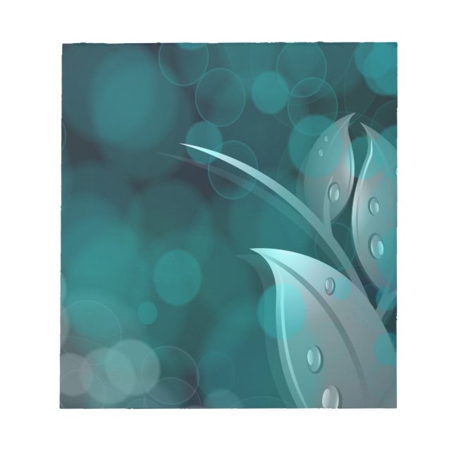 Teal Bokeh Leaves Notepad (Front)