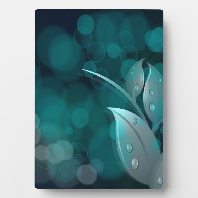 Teal Bokeh Leaves Plaque (Front)