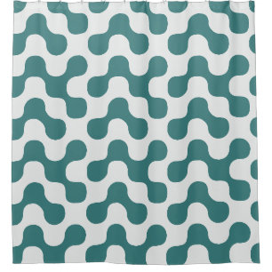 Teal Bold Mid Century Abstract Geometric Dots Shower Curtain