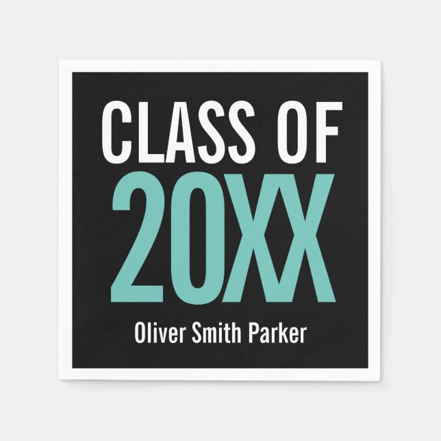 Teal Bold  Modern Graduation ANY YEAR Napkin (Front)