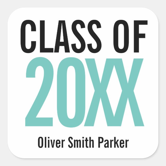 Teal Bold Personalised Graduation ANY YEAR Square Sticker (Front)