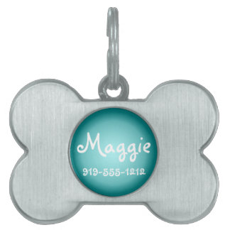 Teal Bone Shaped Customisable Name Dog Tag