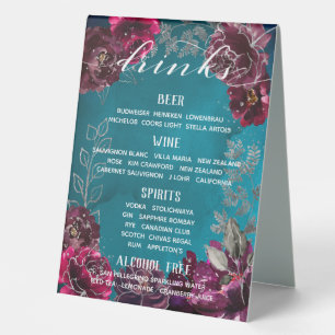 Teal Bordeaux Jewel Tone Drinks Bar Menu