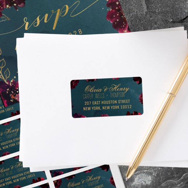 Teal Bordeaux Jewel Tone RSVP Card Mailing Label (Creator Uploaded)