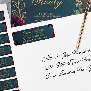 Teal Bordeaux Jewel Tone Wedding Return Address Label