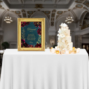 Teal Bordeaux Jewel Tone Wedding Signs Satin