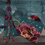 Teal Bordeaux Jewel Tones Gold Wedding Tie<br><div class="desc">A teal blue jewel tone wedding neck tie,  matching the invitation by the same name,  featuring a symphony of deep bordeaux raspberry burgundy red peonies embellished with gold spray and shimmering gold outlines gathered around a deep teal blue watercolor-wash background.</div>
