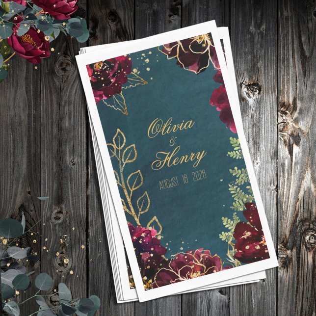 Teal Bordeaux Jewel Tones Wedding Napkin (Creator Uploaded)