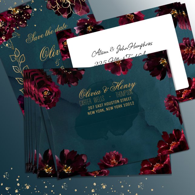 Teal Bordeaux Jewel Tones Wedding Save The Date Envelope (Teal Bordeaux Jewel Tones Wedding Save The Date Envelope. Save The Date invitation sold separately.)