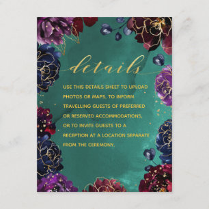 Teal Bordeaux Sapphire Jewel Tone Details & RSVP Enclosure Card