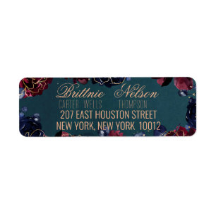 Teal Bordeaux Sapphire Jewel Tone Rose Return  Address Label